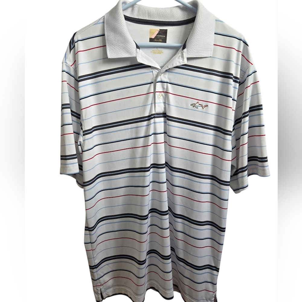 Greg Norman Play Dry Golf Polo Shirt Men Large L Striped Performance Shark